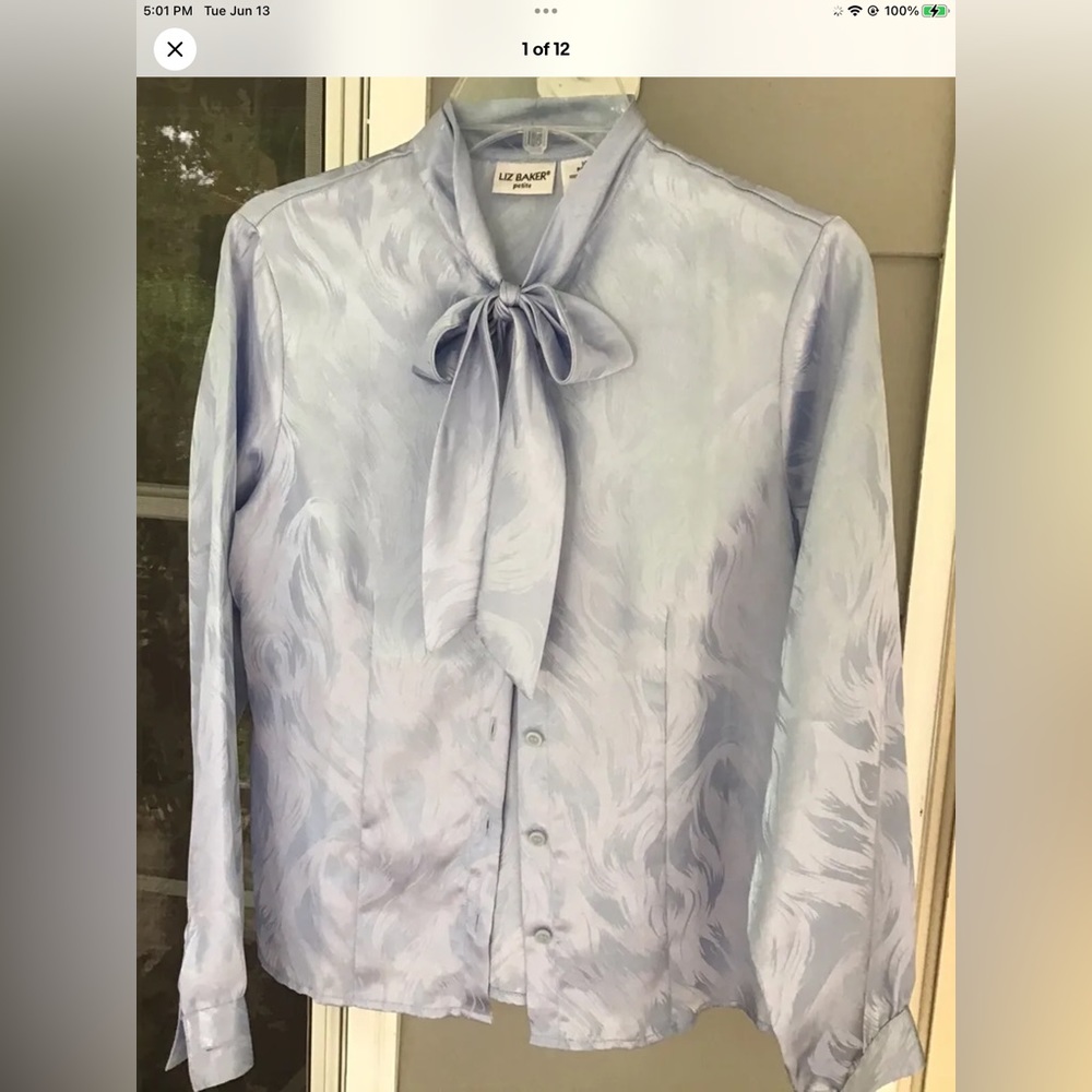Vintage Liz Baker Lilac purple Secretary Blouse Top Size 10 Petite Bow Neck 80s